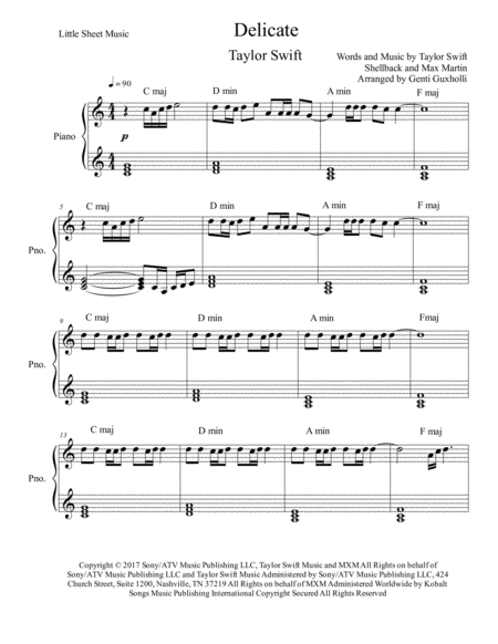 Delicate Piano Solo Sheet Music