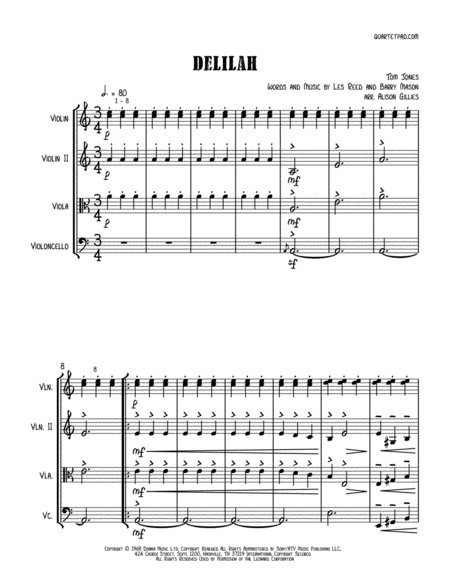 Delilah String Trio Optional Vln2 Or Vla Sheet Music