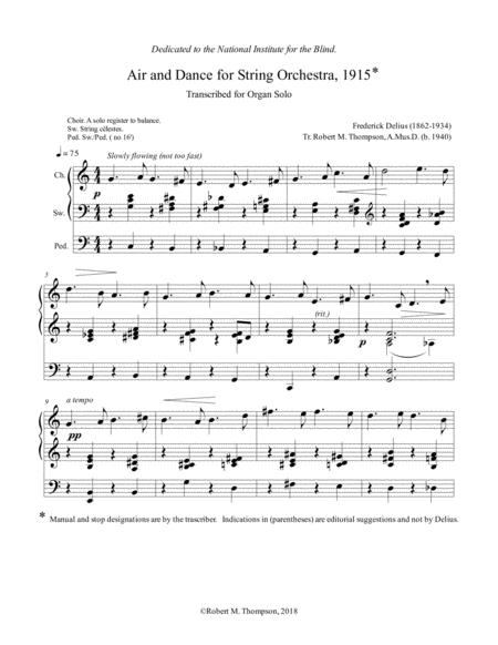 Free Sheet Music Delius Air And Dance For String Orchestra 1915 Transcribed For Organ