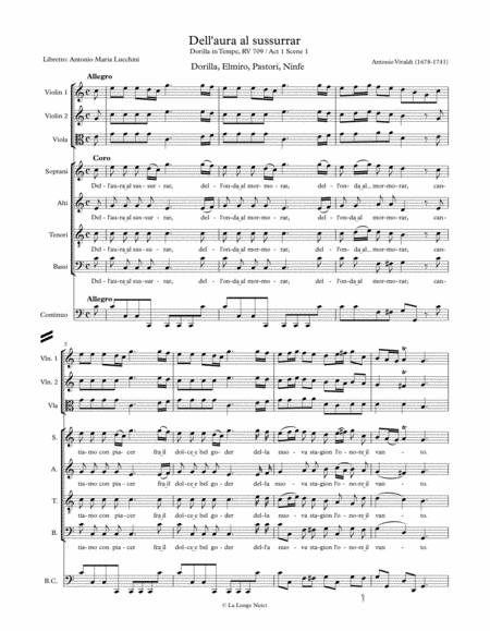 Dell Aura Al Sussurrar Antonio Vivaldi Full Score Sheet Music