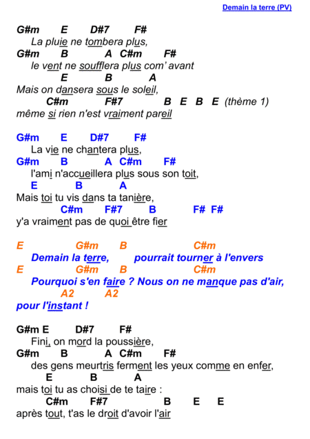 Demain La Terre Sheet Music