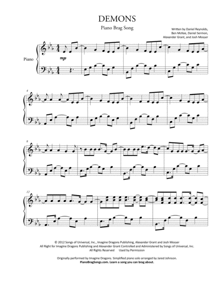 Demons Short Piano Solo Sheet Music