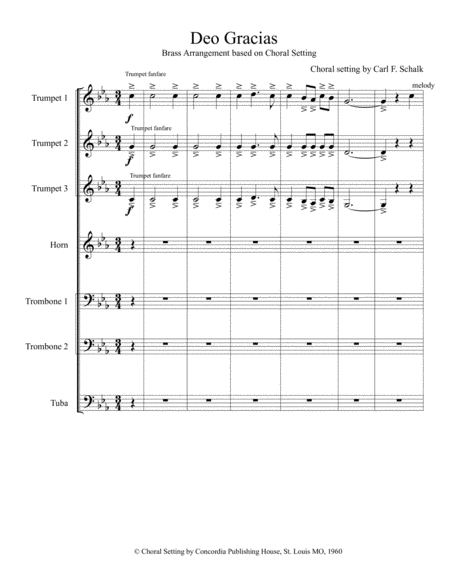 Free Sheet Music Deo Gtacias For Brass Ensemble