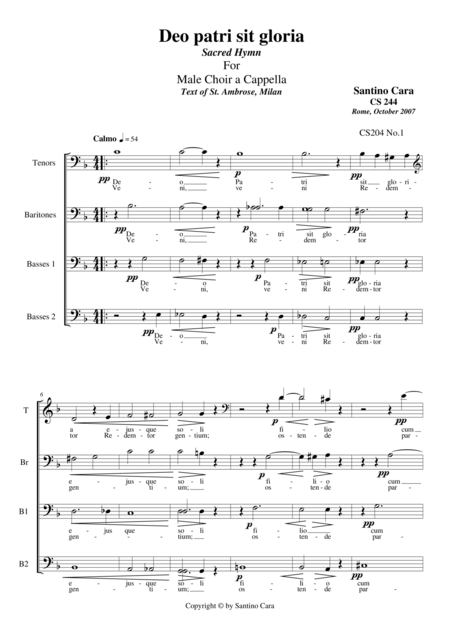 Deo Patri Sit Gloria Sacred Hymn For Male Choir A Cappella Sheet Music