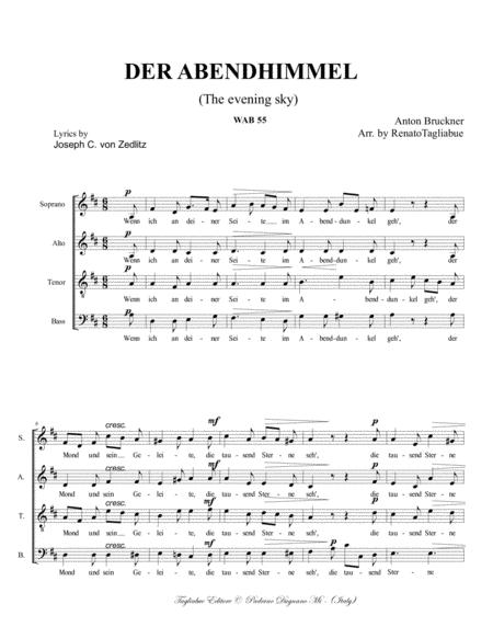 Der Abendhimmel The Evening Sky 1st Version Wab 55 Bruckner Arr For Satb Choir Sheet Music