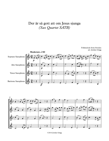 Der Rs Gott Att Om Jesus Sjunga Sax Quartet Satb Sheet Music