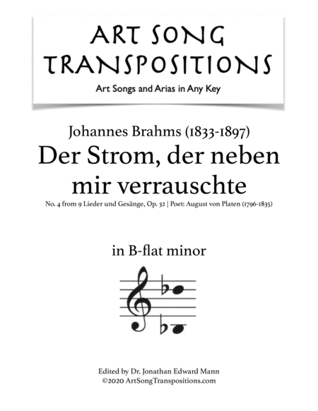 Der Strom Der Neben Mir Verrauschte Op 32 No 4 Transposed To B Flat Minor Sheet Music