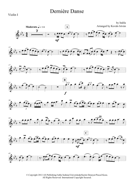 Derniere Danse For String Quartet Sheet Music