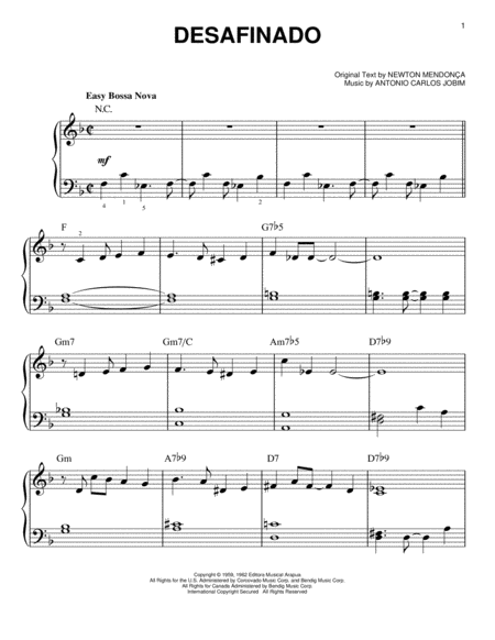 Free Sheet Music Desafinado