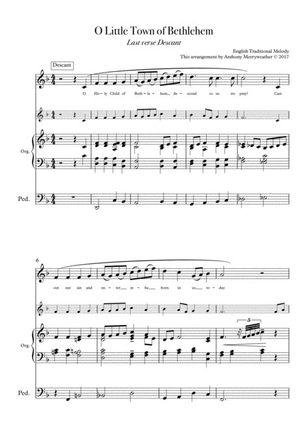 Free Sheet Music Descant And Last Verse Arrangement Of O Little Town Of Bethlehem