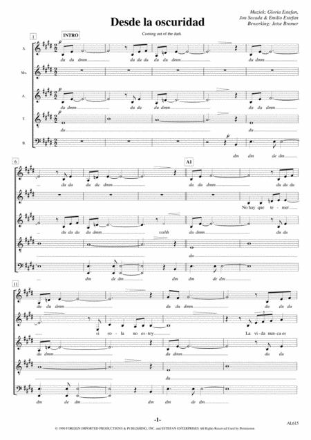 Desde La Oscuridad Saatb A Cappella Sheet Music