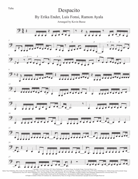 Despacito Easy Key Of C Tuba Sheet Music