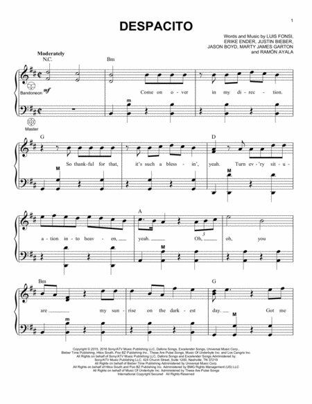 Despacito Feat Justin Bieber Sheet Music