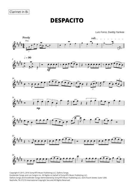 Despacito For Clarinet Sheet Music