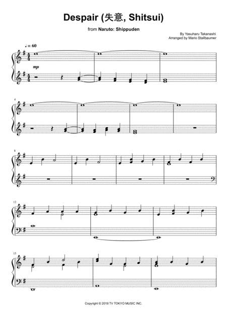 Despair Shitsui From Naruto Shippuden Piano Solo Sheet Music