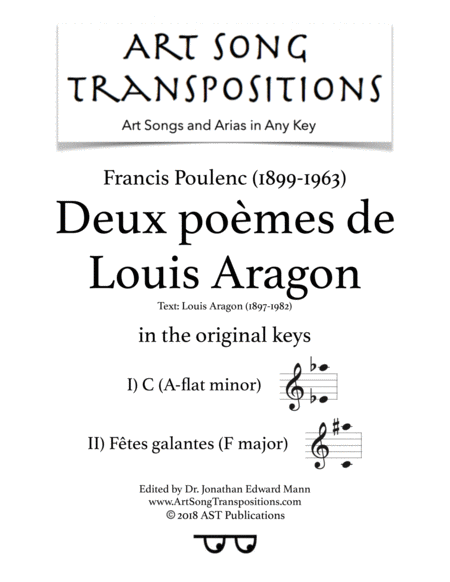 Free Sheet Music Deux Pomes De Louis Aragon Original Keys A Flat Minor F Major