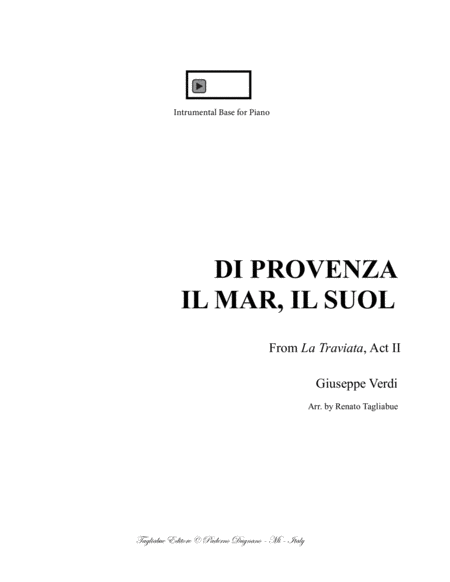 Di Provenza Il Mar Il Suol G Verdi Arr For Bariton And Piano With Mp3 Of Instrumental Base For Piano Embedded In Pdf File Sheet Music