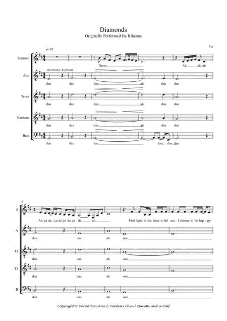 Free Sheet Music Diamonds A Cappella Arrangement