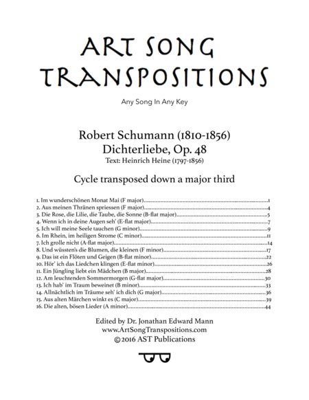 Dichterliebe Op 48 Cycle Transposed Down A Major Third Sheet Music