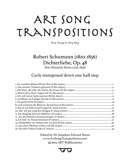 Dichterliebe Op 48 Cycle Transposed Down One Half Step Sheet Music