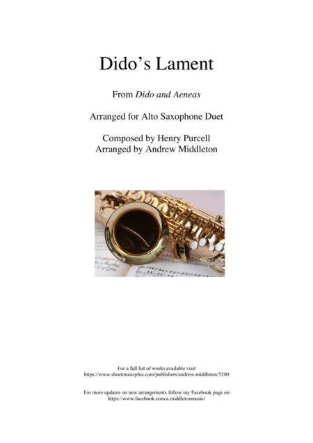 Dido Lament Arranged For Alto Saxophone Duet Sheet Music