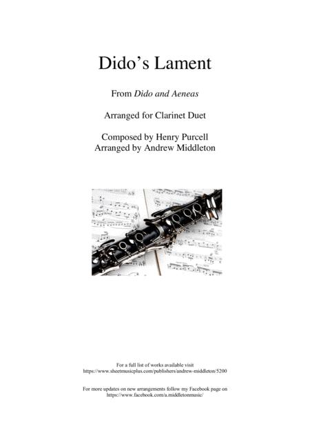 Dido Lament Arranged For Clarinet Duet Sheet Music