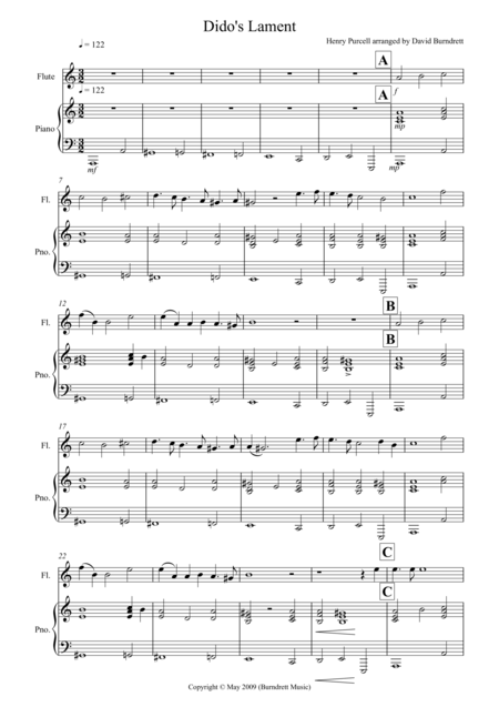 Didos Lament For Flute And Piano Sheet Music