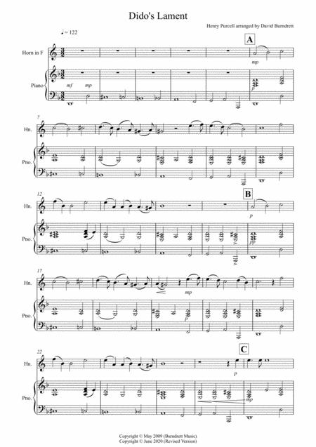 Free Sheet Music Didos Lament For Horn And Piano