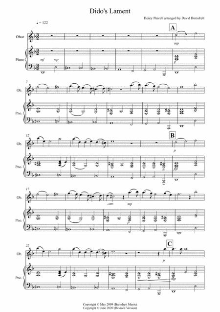 Free Sheet Music Didos Lament For Oboe And Piano