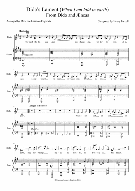 Didos Lament When I Am Laid In Earth Low Voice Sheet Music