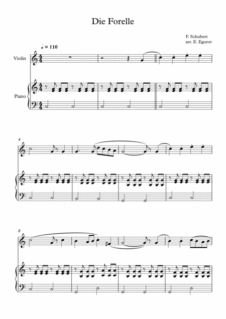 Die Forelle Franz Schubert For Violin Piano Sheet Music