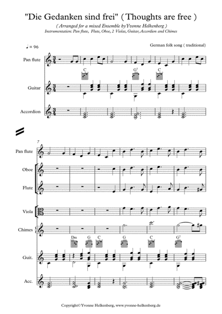 Free Sheet Music Die Gedanken Sind Frei Thoughts Are Free Arranged For A Mixed Ensemble