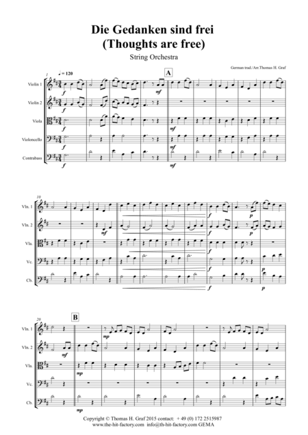 Free Sheet Music Die Gedanken Sind Frei Thoughts Are Free German Folk Song String Orchestra