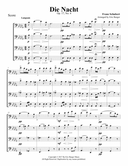 Free Sheet Music Die Nacht For Trombone Or Low Brass Quartet