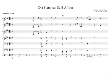 Free Sheet Music Die Stem Van Suid Afrika