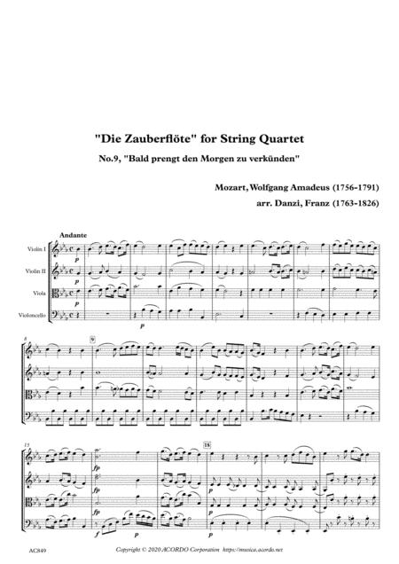 Die Zauberflte For String Quartet No 9 Bald Prengt Den Morgen Zu Verknden Sheet Music