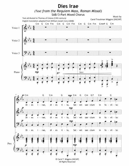 Dies Irae Text From The Requiem Mass Roman Missal Sab Sheet Music