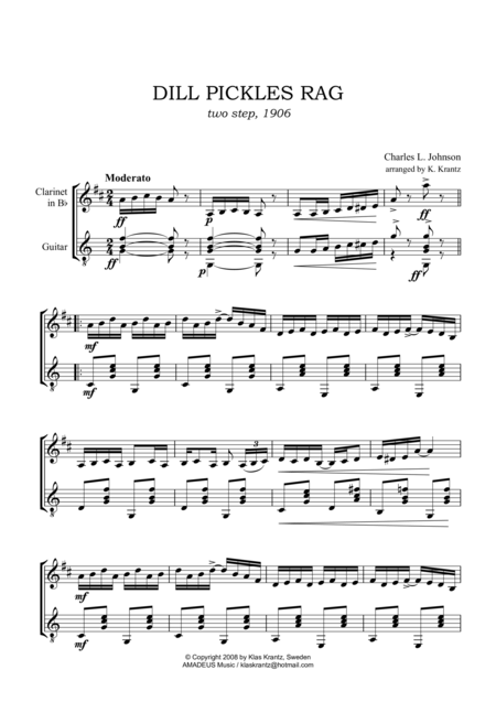 Dill Pickles Rag For Clarinet In Bb And Guitar Sheet Music