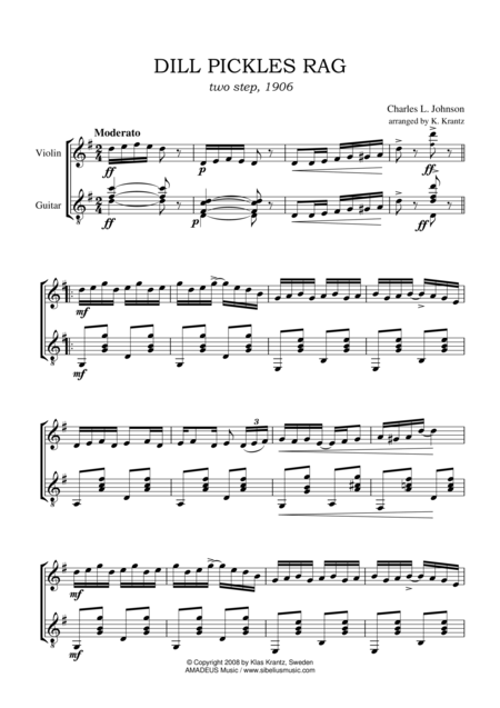 Free Sheet Music Dill Pickles Rag G Major For Violin And Guitar