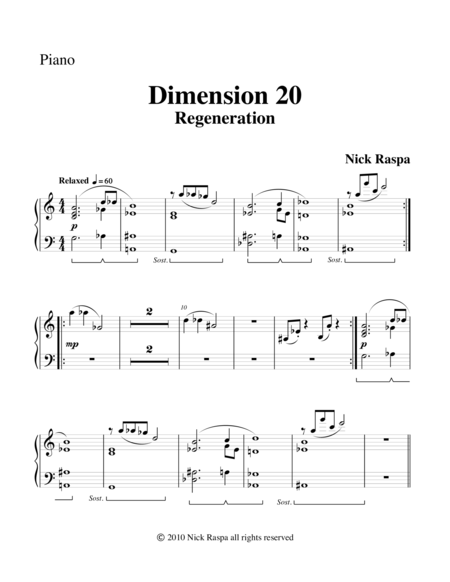 Free Sheet Music Dimension 20 Regeneration Piano Part