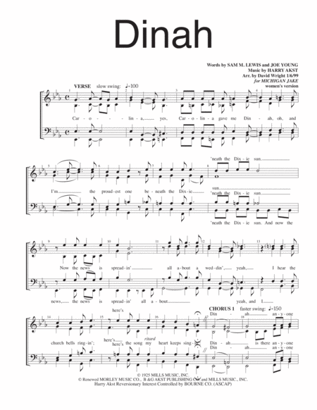 Free Sheet Music Dinah F Chorus Pricing