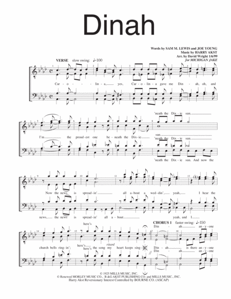 Dinah M Chorus Pricing Sheet Music