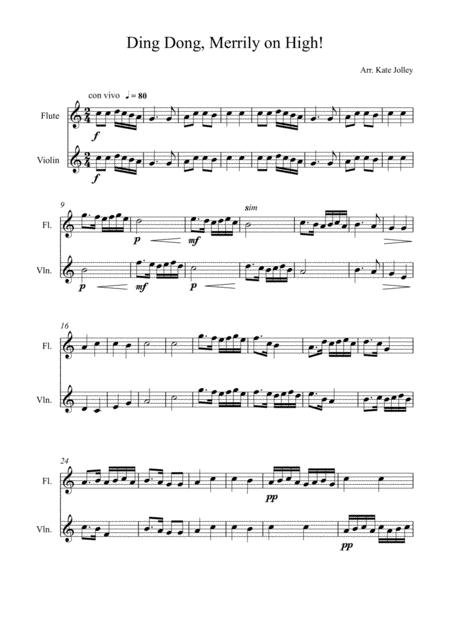 Free Sheet Music Ding Dong Merrily On High Duet C Instruments