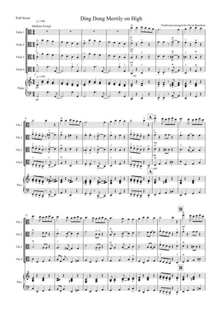 Ding Dong Merrily On High For Viola Quartet Sheet Music