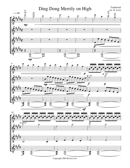 Ding Dong Merrily On High Guitar Quartet Score And Parts Sheet Music