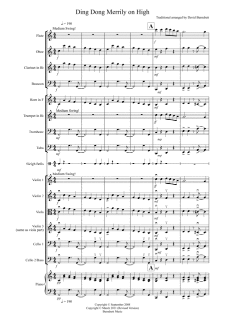 Ding Dong Merrily On High Jazzy Style For School Orchestra Sheet Music