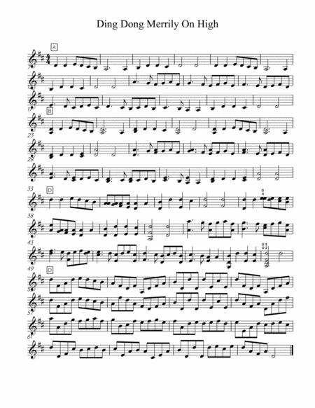 Free Sheet Music Ding Dong Merrily On High Solo Violin