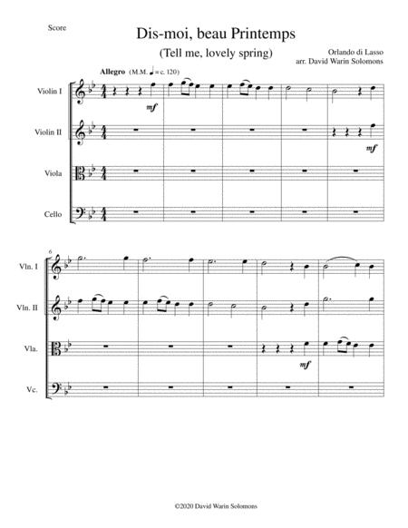 Free Sheet Music Dis Moi Beau Printemps Tell Me Lovely Spring For String Quartet