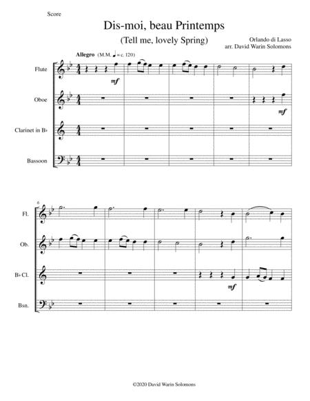 Free Sheet Music Dis Moi Beau Printemps Tell Me Lovely Spring For Wind Quartet