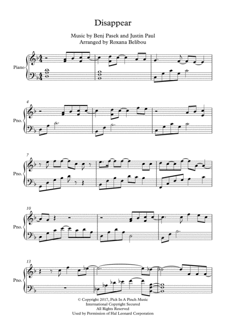 Disappear From Dear Evan Hansen Piano Sheet Music